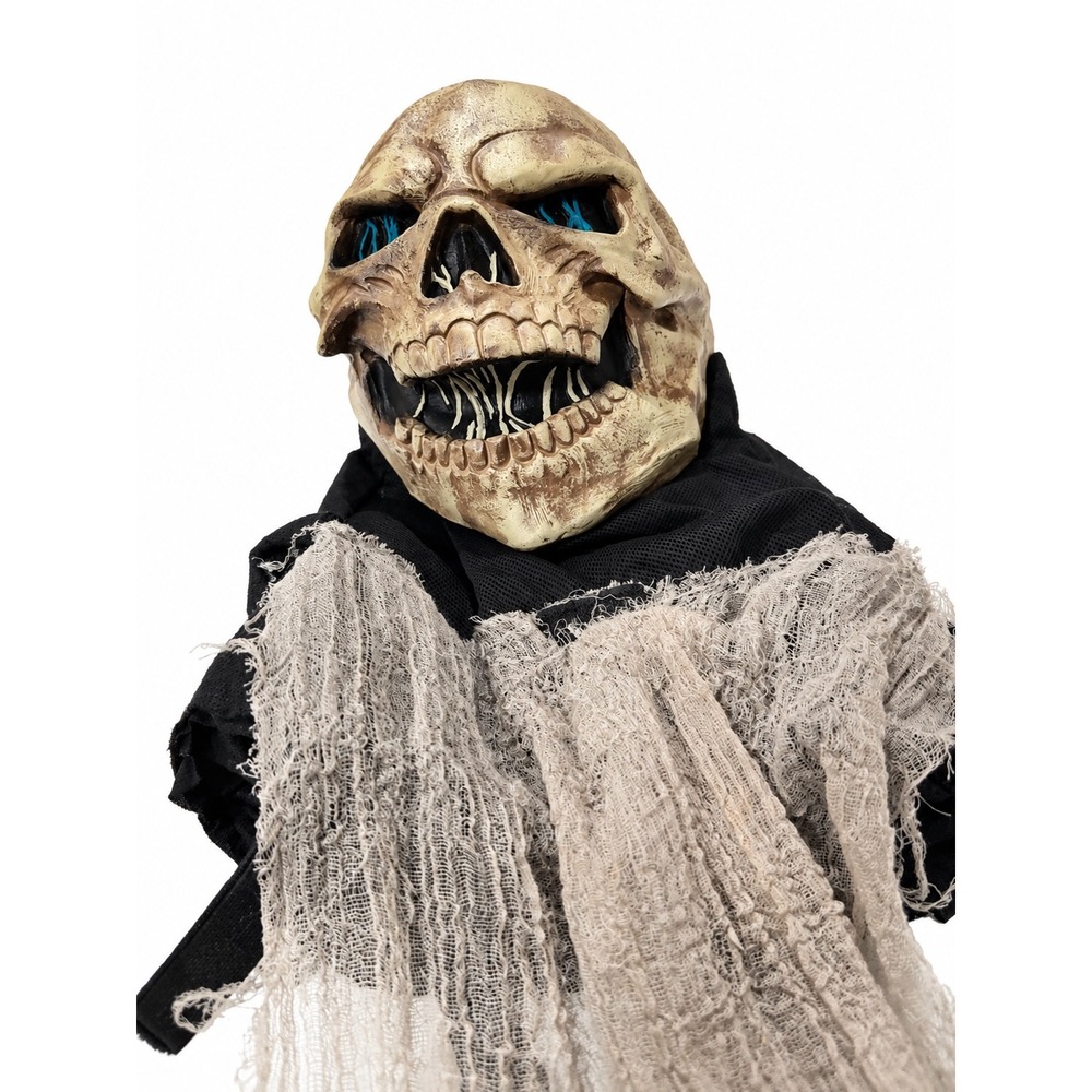 Grim Reaper Skull Mask with Black Hood and Tattered Gauze Halloween Costume